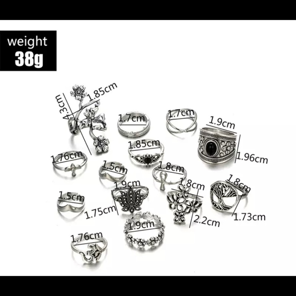 14pcs/Set Vintage Antique Silver Color Rings
